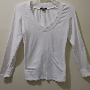 Ambiance Classic White Long Sleeve V-Neck Top